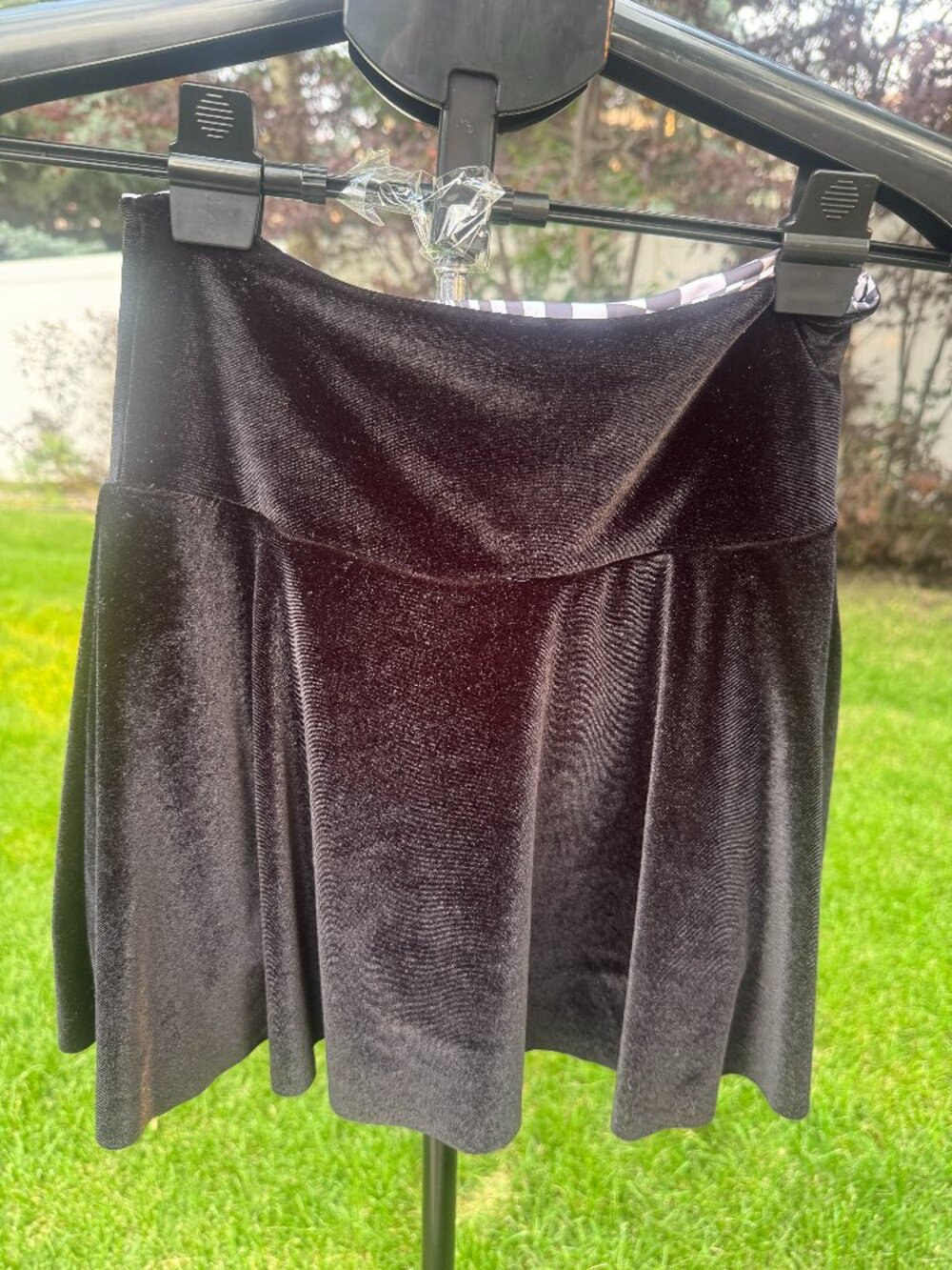 🏁 Handmade Black Velvet Skater Skort w/ Checkered Shorts & Pockets